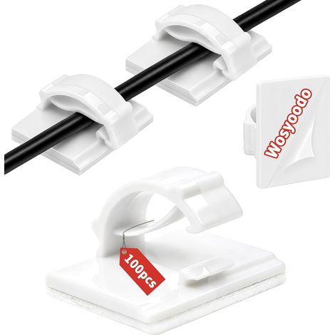 Lot de 100 Attache Cable, Range câble 21x17mm, Cable Clips Self Adhesive, Clip Cable, Fixation Câble Électrique, Cable Hooks, pour Gestion des Câbles et Fixation de Guirlandes (Blanc) (1/5)