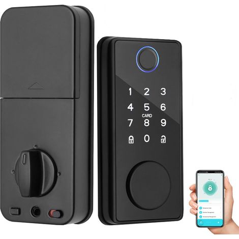 Applicable Serrure de porte intelligente empreintes digitales 5 en 1, verrouillage automatique, contrle par application, serrure biometrique electronique, noir (1/5)