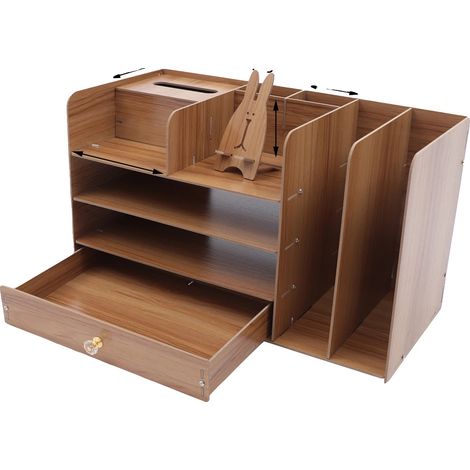 Organizador de escritorio, estante de almacenamiento multifuncional, fácil montaje, color madera. (1/2)