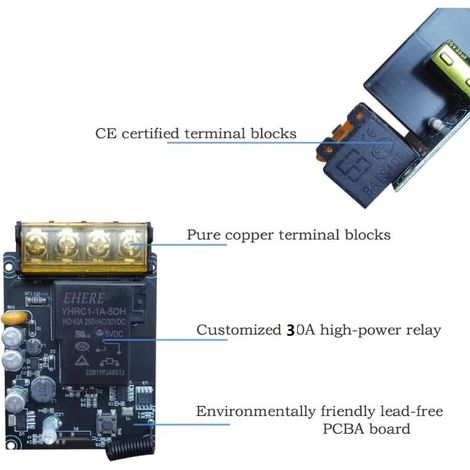 Commutateur de télécommande sans fil, circuit unique 220V 30A, pour système de sécurité de pompe à eau, rideau de porte, clôture (1/3)