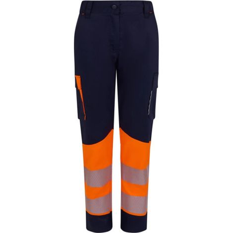 Pantalón stretch reciclado bicolor cinta segmentada mujer VELILLA 303032SW XS Azul navy / Naranja flúor (1/4)