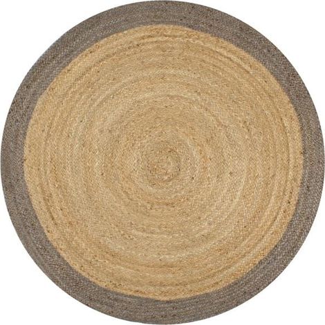 Tapis en jute fait main, bordure grise, 90 cm (1/5)