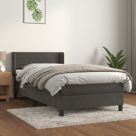 Lit à sommier tapissier et matelas, Lit simple, Lit adulte, Gris foncé 90x190 cm Velours GSW45612 (1/5)