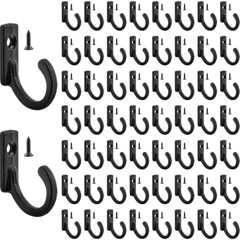 Set di 100 ganci singoli da parete, piccoli ganci appendiabiti, ganci per cappelli, ganci per accappatoi in stile rustico retrò con viti per chiavi, tazze, cappelli, asciugamani (nero). (1/5)