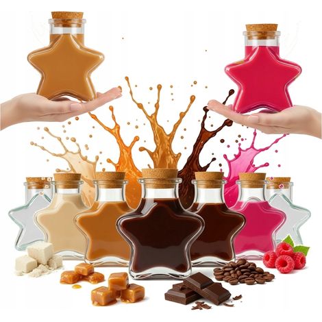 20 botellas de vidrio con forma de estrella de 280 ml para licores, vino y zumos. Regalo de Navidad. (1/5)