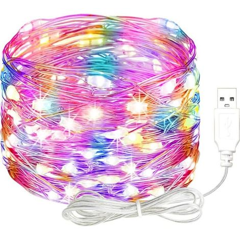 Guirlande LED 20 m 200 LED, USB fil de cuivre étanche, lumières décoratives pour chambre, jardin, Noël, anniversaire-multicolore (1/5)