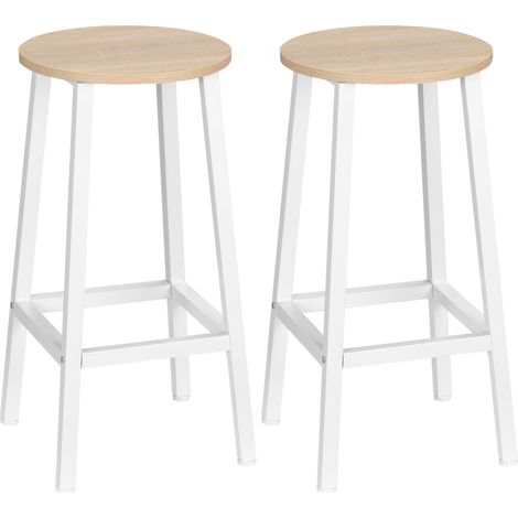 Set 2 Sgabelli da Cucina con Piano Liscio e Poggiapiedi 32,5x32,5x65 cm in Truciolato e Acciaio Bianco (1/5)