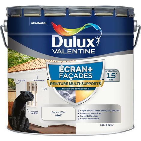 Peinture Ecran+ Multi-Supports Façade - protection 15 ans sur 15 matériaux - Mat Blanc 10 L - Dulux Valentine