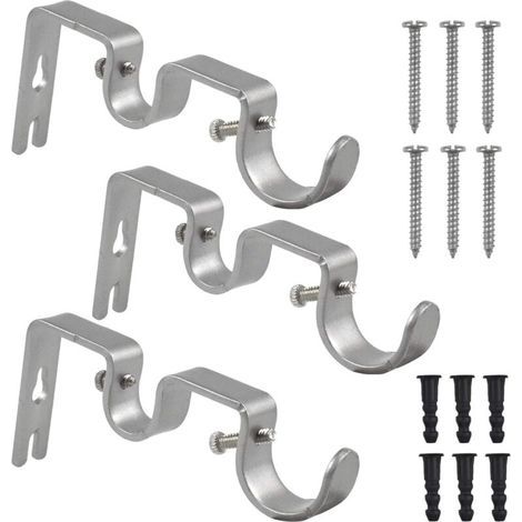 Supports de Tringle à Rideaux Double - Lot de 3 en Métal Robuste avec Vis pour Maison ou Bureau (1/4)