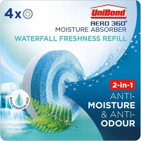 UniBond Aero 360 Moisture Absorber Waterfall Freshness Refill (Pack Of 4 Tabs)