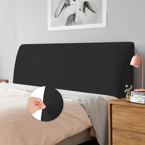 Housse de tête de lit - Tissu extensible doux - Convient aux têtes de lit de 140 cm à 170 cm - Noir (1/5)