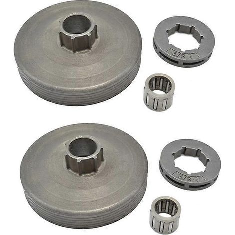 Pignons d'entraînement 3/8-7T pour tronçonneuse (2 pièces détachées) avec tambour d'embrayage pour tronçonneuses essence 45cc, 52cc et 58cc. (1/5)
