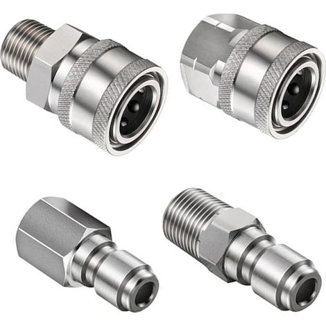 Lot de 4 raccords pour nettoyeur haute pression 3/8" Raccord rapide NPT 3/8" Raccords pour nettoyeur haute pression avec filetage intérieur (argent)