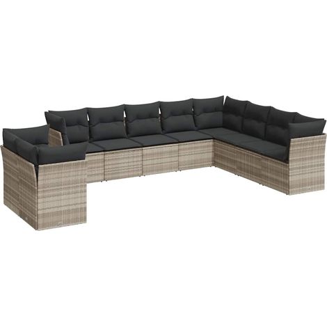 Maison Exclusive - Set Divano Giardino 10 pz con Cuscini Grigio Chiaro Polyrattan (1/3)