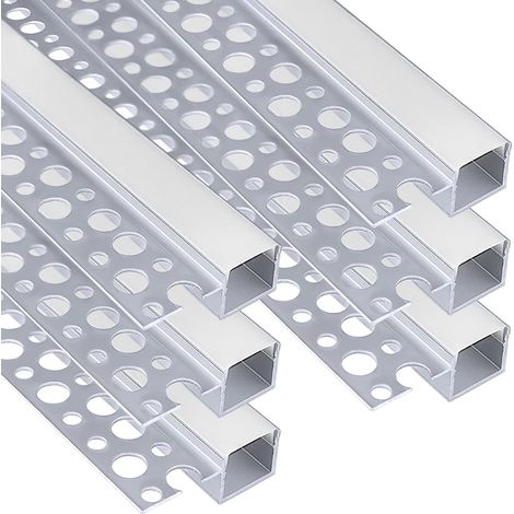 Set of 6 Recessed LED Profiles 1 m, Aluminium Profiles with Milky Diffuser Single-Sided for LED Strips, Under Cabinet, Wall and Drywall Installation (1/5)