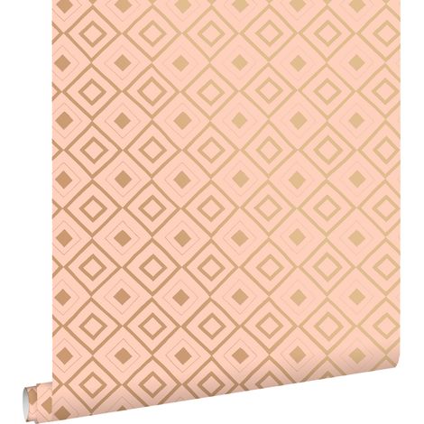 papier peint à carreaux rose pêche et brun cuivré brillant  - ESTAhome