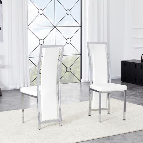 [Set di 2] Sedie da pranzo minimaliste europee con finiture argentate. Pelle sintetica bianca + struttura in metallo argentato, altezza 109 cm, per un utilizzo versatile in sale da pranzo, uffici, ecc