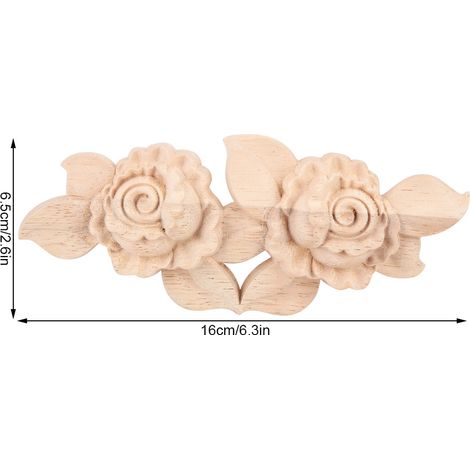 Aplique de madera tallada sin pintar para decoración de puertas o armarios, estilo europeo, oro rosa, 1 pieza, 16 x 6,5 cm (1/5)