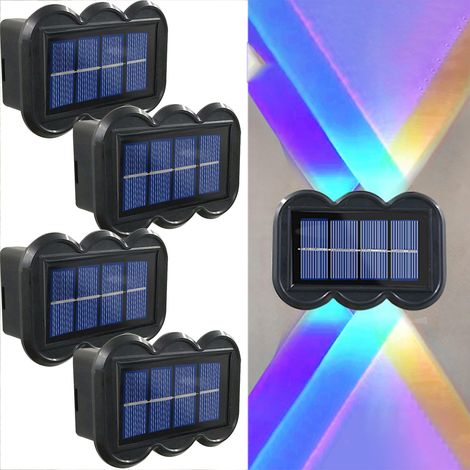 Lampes d'extérieur solaires, lot de 4 appliques solaires étanches du crépuscule à l'aube, lampes murales solaires couleur de haut en bas, murales (1/5)