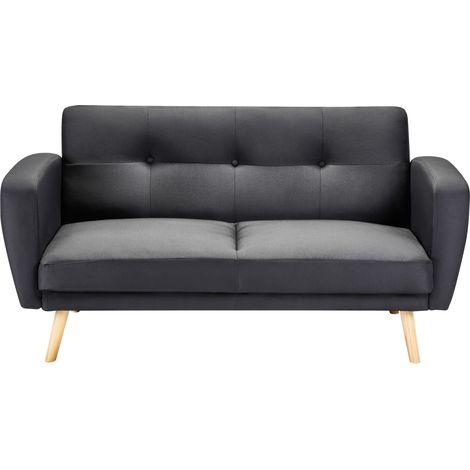 Sofá cama tapizado en tela negra 2 plazas patas de madera estilo minimalista moderno Florli