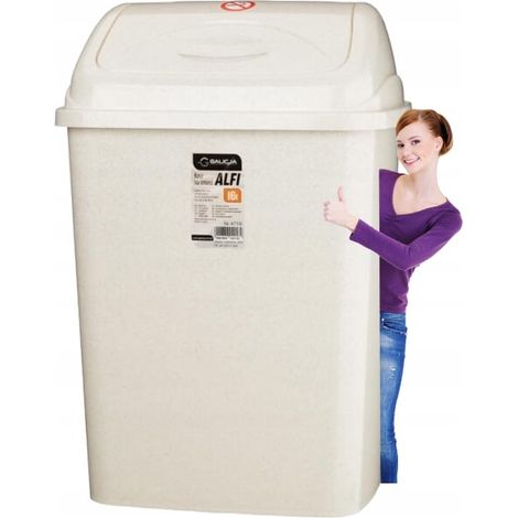 Grande poubelle basculante en plastique beige de 16 l (1/2)