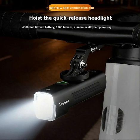 Phare de vélo DEEMOUNT, luminosité de 1200 lumens, batterie de 4800 mAh, éclairage de vélo intelligent et étanche, adapté aux sorties nocturnes. (1/5)