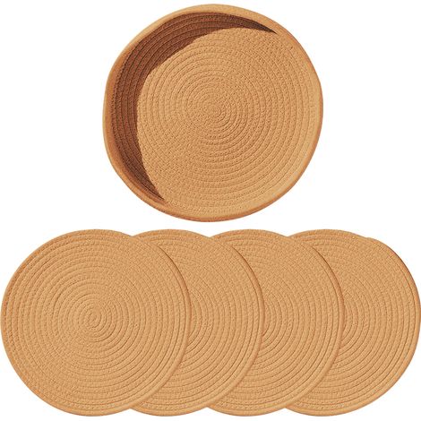 Set 5 Posavasos Tejidos Aislantes Térmicos 30cm con Cesta Almacenaje, Decoración Cocina Comedor (1/5)