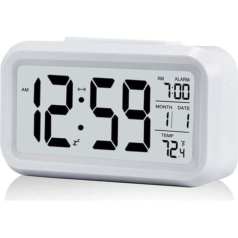 Digitaler Wecker, Morgenwecker, leiser, batteriebetriebener digitaler Wecker für Kinder und Erwachsene, großes LED-Display, Temperaturkalender (weiß) (1/4)