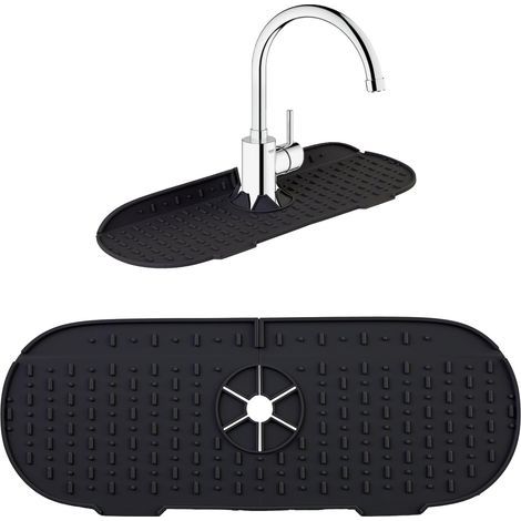 Tapis de robinet en silicone, protection anti-éclaboussures pour évier de cuisine, tapis de robinet de salle de bain, protection de comptoir - Noir (1/5)