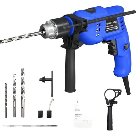 Taladro de impacto eléctrico, 850 W de potencia, velocidad variable, azul. (1/2)