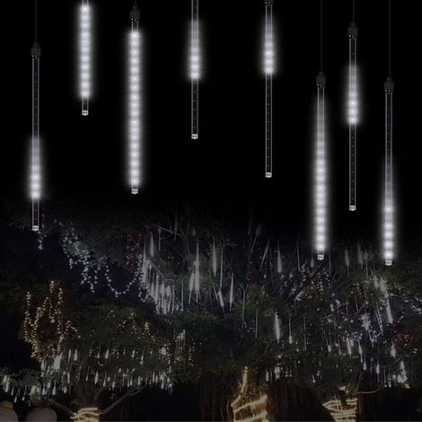 Éclairage de Pluie de Météore, Eclairage Météore Douche Lumière, LED Lumières de Pluie Imperméable 8 Tubes de 192 LED (blanc)-Fei Yu (1/4)