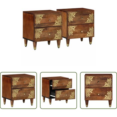 vidaXL Mango Holz - Nachttisch 2 pcs Honigbraun 40 x 33 x 46 cm Massivholz Mango (1/5)