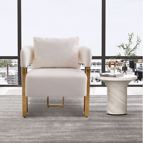 Sillón 68x68x70 cm de tela blanca, asiento cómodo para salón, fácil de montar - MEUBLIV (1/5)