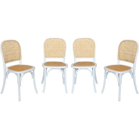 sweeek - 4er-Set Vintage Stühle aus Holz und Rattan-Geflecht