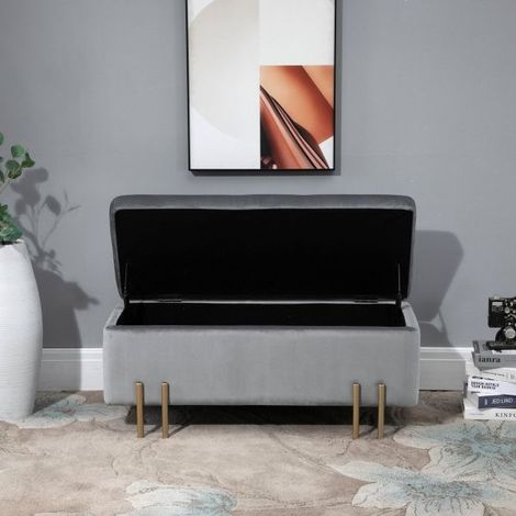 EASYCOMFORT Panca Contenitore per Interni con Seduta Imbottita e Piedini Laccati Oro, Design Moderno ed Elegante, 100 x 40 x 42cm