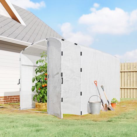 Serre tunnel de jardin 6m². serre de jardin tunnel 300x200x195cm bâche PE 220g/m² bords prolongés 50 cm avec porte blanc