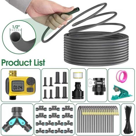 Kit d'Irrigation Goutte à Goutte 30m, Système Automatique Jardin Programmateur avec 3 Programmes, Serre, Terrasse, Pot de Fleur, Idéal Vacances (1/5)