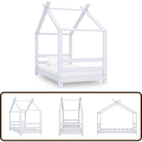 Kinder-Bettgestell Weiß Massivholz Kiefer 70x140 cm - Holzbett - Kinderbett - Jugendbett - Baumhausbett - Betten Für Kinder