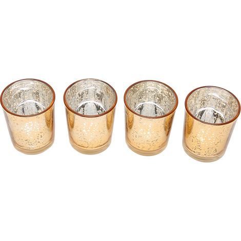 Lot de 12 porte-bougies dorés en verre épais rétro à pois, photophores pour mariage, fête et Noël. (1/5)