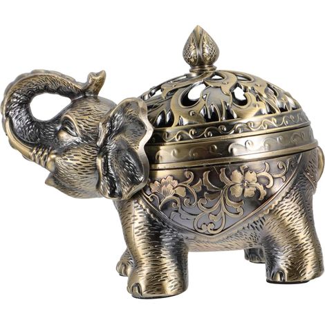 Brûleur de Parfum Éléphant Métallique, Décoration Aromatique Compacte, Style Européen Haut Pied, Résistant, pour Salon Bureau Chambre, (1/5)