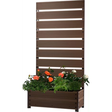 Jardinière XXL en WPC avec Brise-Vue en Treillis Haut - Grande jardinière idéale pour balcons et terrasses - 72 x 33 x 137 cm - Gris argenté (1/5)