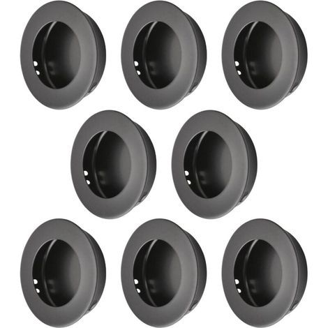 Lot de 8 poignées de porte rondes encastrées en acier inoxydable pour porte coulissante de cuisine (noir) (1/5)