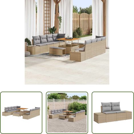 vidaXL Canapé terrasse - Ensemble de canapé de jardin 11 pcs Beige polyrotin (1/5)