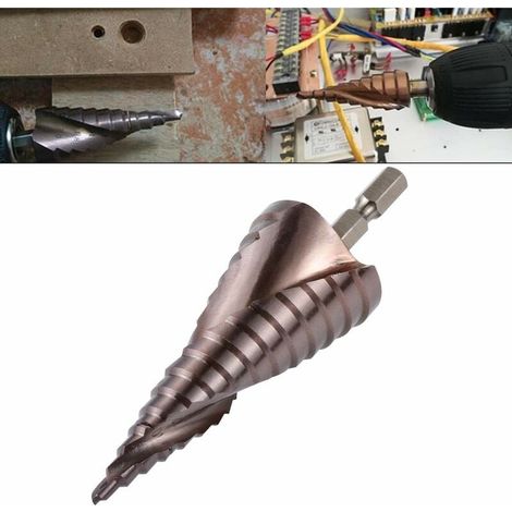 M35 Cobalt Spiral Fluted Step Drill Bit - 1/4" Hex Handle - 15 Sizes - 432mm Step Drill Bit High Speed Steel Super Hard Tapered Metal Multi-Purpose Stainless Steel Steel Drill Bit (1/5)