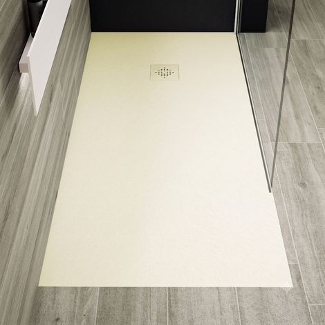 Receveur de douche 100 x 130 cm extra plat PURE en résine surface ardoisée beige Grille beige (1/5)