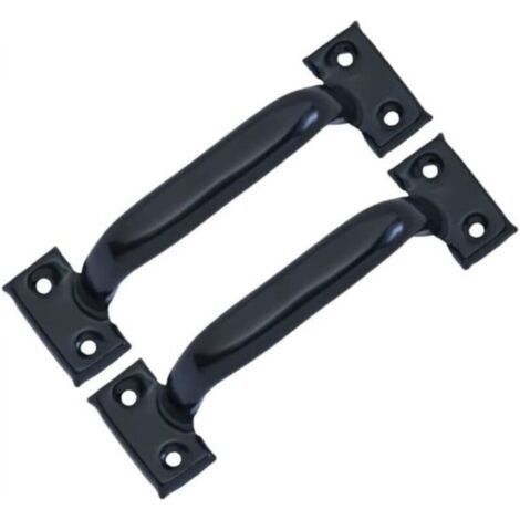 Lot de 2 poignées pour armoire avec entraxe 101 mm en fer noir vintage pour porte de grange et armoire de cuisine. (1/4)