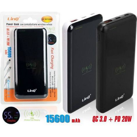 Linq - Power Bank Batteria Esterna Ricarica Veloce Wireless 15600mah Caricabatteria Qc-w15600 - (1/2)