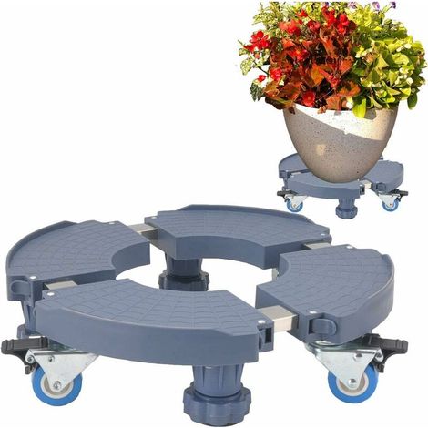 MINKUROW Blumentopfständer mit strapazierfähigen Rädern, abnehmbarer rollbarer Pflanzenständer, rollendes rundes Tablett, verstellbare Größe, 38–51 cm, für drinnen und draußen, Haus und Garten, 275 kg