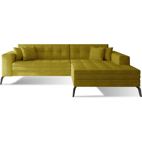 Canapé convertible capitonné angle droit tissu jaune moutarde et pieds métal noir Lazor 295cm (1/5)