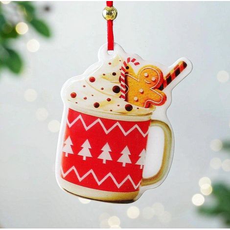 Ornement suspendu Noël mug crème fouettée et bonhomme pain d’épices,10 cm (1/3)